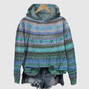 Dames Gebreide Hoodie met Meerkleurig Patroon | Trui met Capuchon en Loose Fit