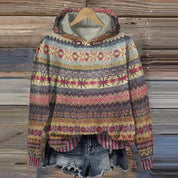 Dames Gebreide Hoodie met Meerkleurig Patroon | Trui met Capuchon en Loose Fit