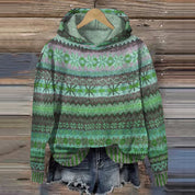 Dames Gebreide Hoodie met Meerkleurig Patroon | Trui met Capuchon en Loose Fit