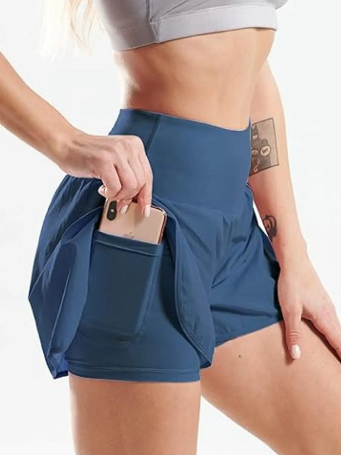 Dames sportshorts high waist met zakken voor fitness