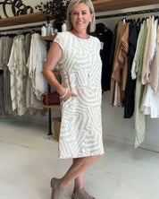 Dames zomerjurk met ronde hals en print A-lijn