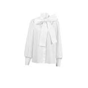 Witte Cropped Blouse Dames met Strikdetail | Lange Mouw en Hoge Kraag