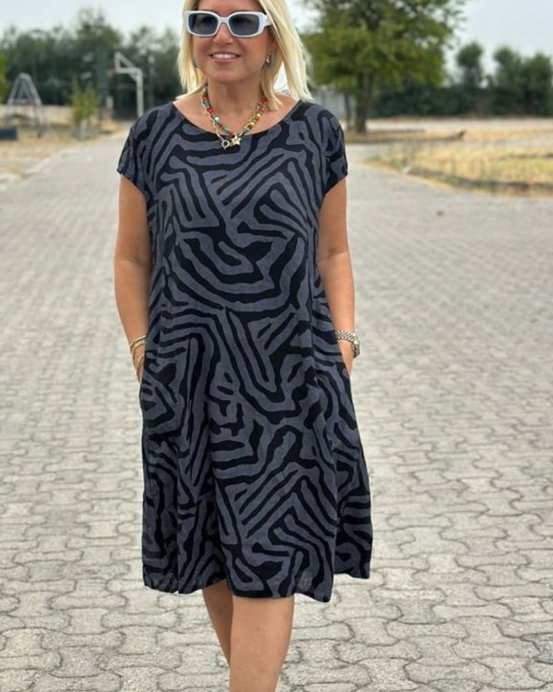 Dames zomerjurk met ronde hals en print A-lijn