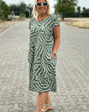 Dames zomerjurk met ronde hals en print A-lijn