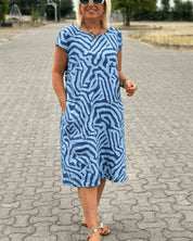 Dames zomerjurk met ronde hals en print A-lijn