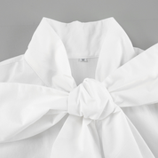 Witte Cropped Blouse Dames met Strikdetail | Lange Mouw en Hoge Kraag