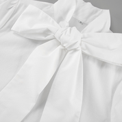 Witte Cropped Blouse Dames met Strikdetail | Lange Mouw en Hoge Kraag