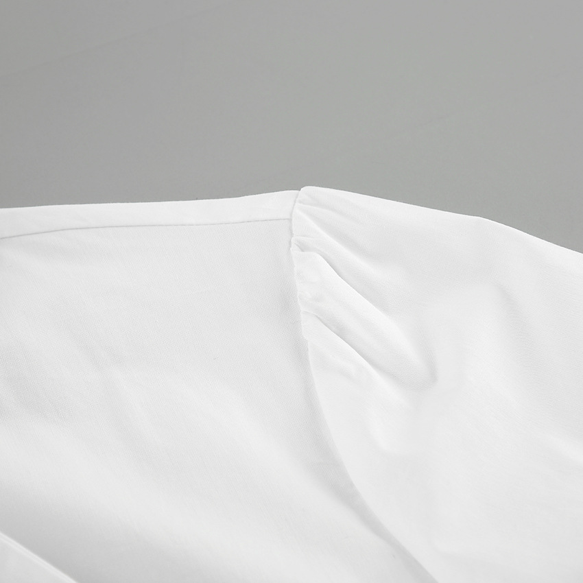 Witte Cropped Blouse Dames met Strikdetail | Lange Mouw en Hoge Kraag