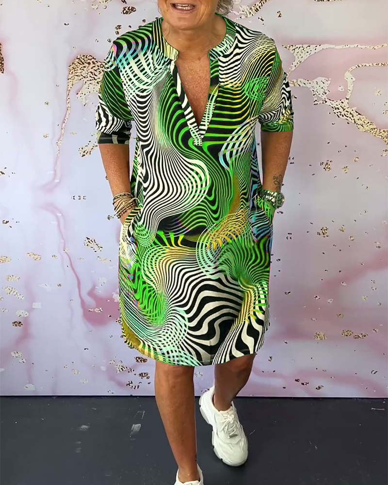 Dames zomerjurk maxi V-hals artistieke print