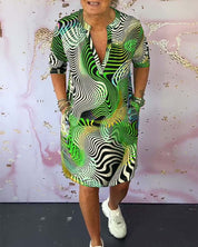 Dames zomerjurk maxi V-hals artistieke print