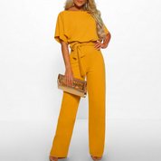 Dames zomerjumpsuit met wijde pijpen en korte mouwen