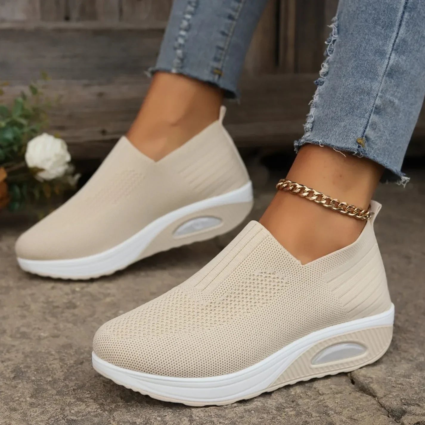 Comfortabele dames instappers | Ademend sneakers met dikke zool