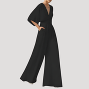 Dames zomerjumpsuit met V-hals en wijde pijpen