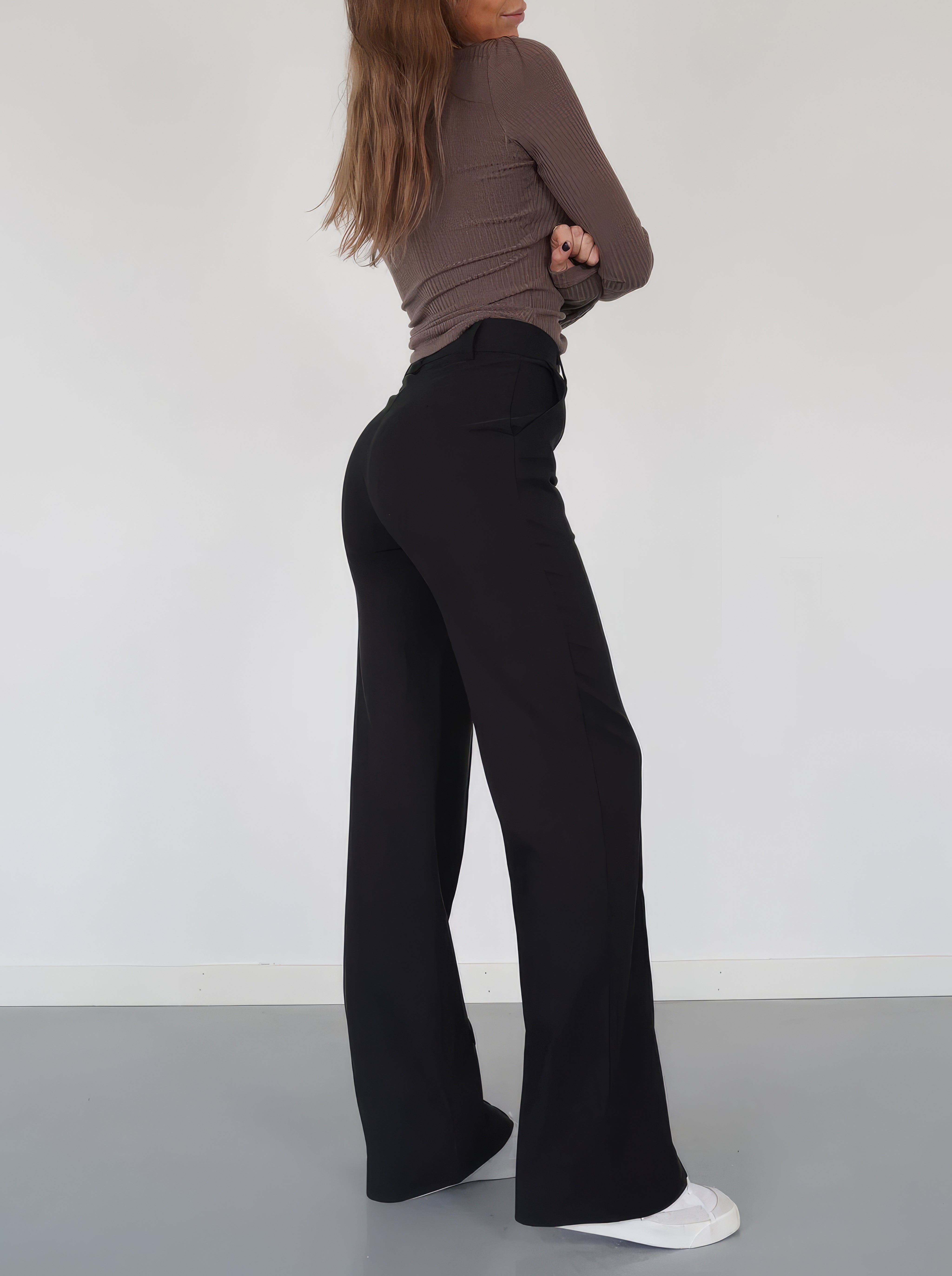 Dames pantalon met hoge taille en verticale naad