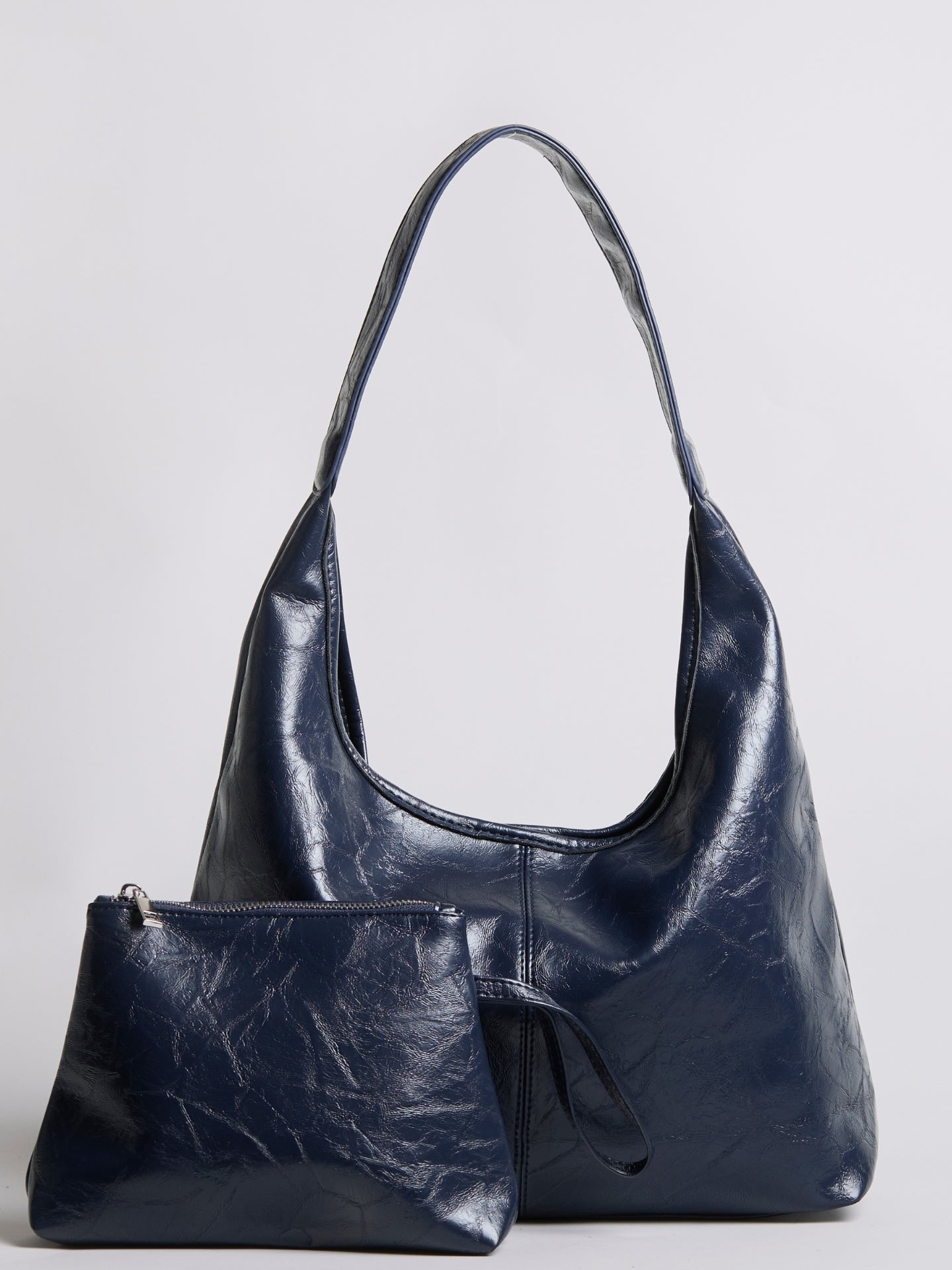 Grote Dames Schoudertas Glanzende Afwerking | Ruime Leren Look Tas met Pouch