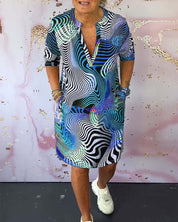 Dames zomerjurk maxi V-hals artistieke print