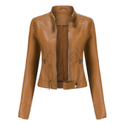 Dames leren jas met ritssluiting en steekzakken