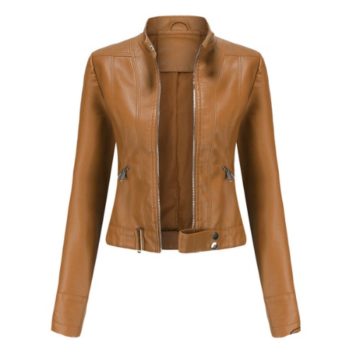 Dames leren jas met ritssluiting en steekzakken
