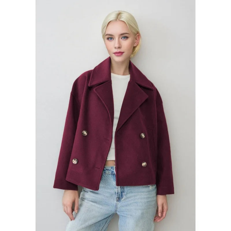 Dames korte jas | Elegante korte jas met knopen en brede kraag