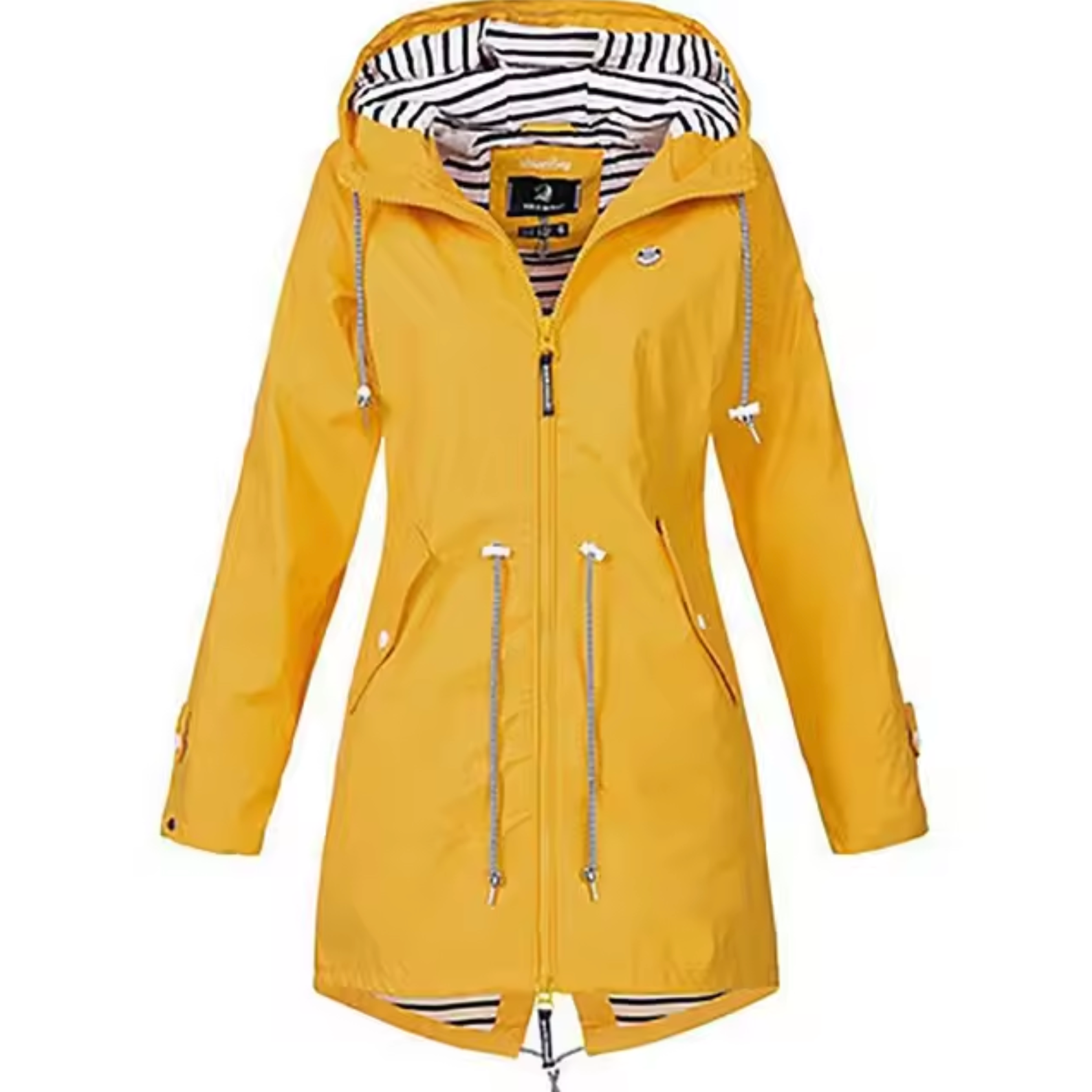 Dames regenjas met capuchon | Waterafstotende jas met trekkoord taille