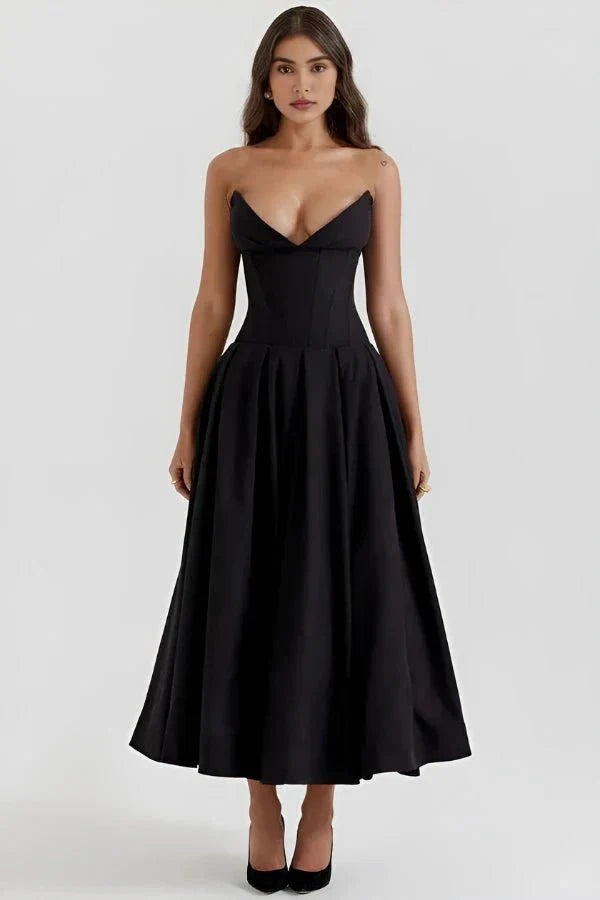Corset Midi Jurk met Volle Rok