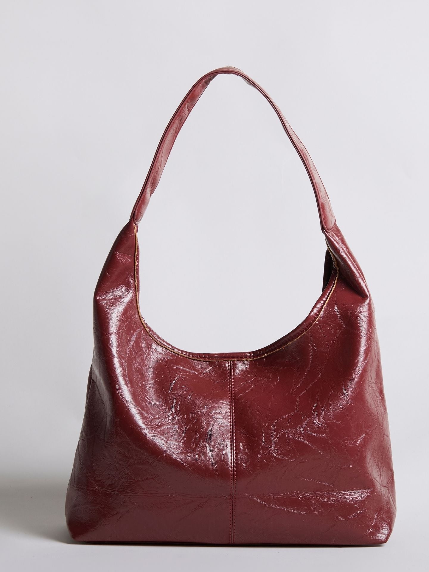 Grote Dames Schoudertas Glanzende Afwerking | Ruime Leren Look Tas met Pouch