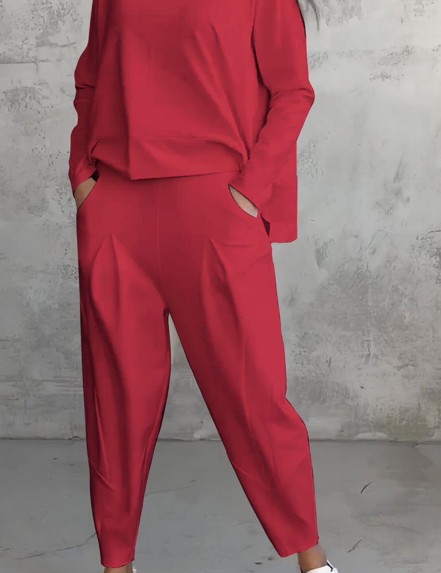 Tweedelige Dames Set Ruime Pasvorm | Oversized Top Boothals en Joggingbroek