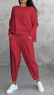 Tweedelige Dames Set Ruime Pasvorm | Oversized Top Boothals en Joggingbroek