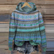 Dames Gebreide Hoodie met Meerkleurig Patroon | Trui met Capuchon en Loose Fit