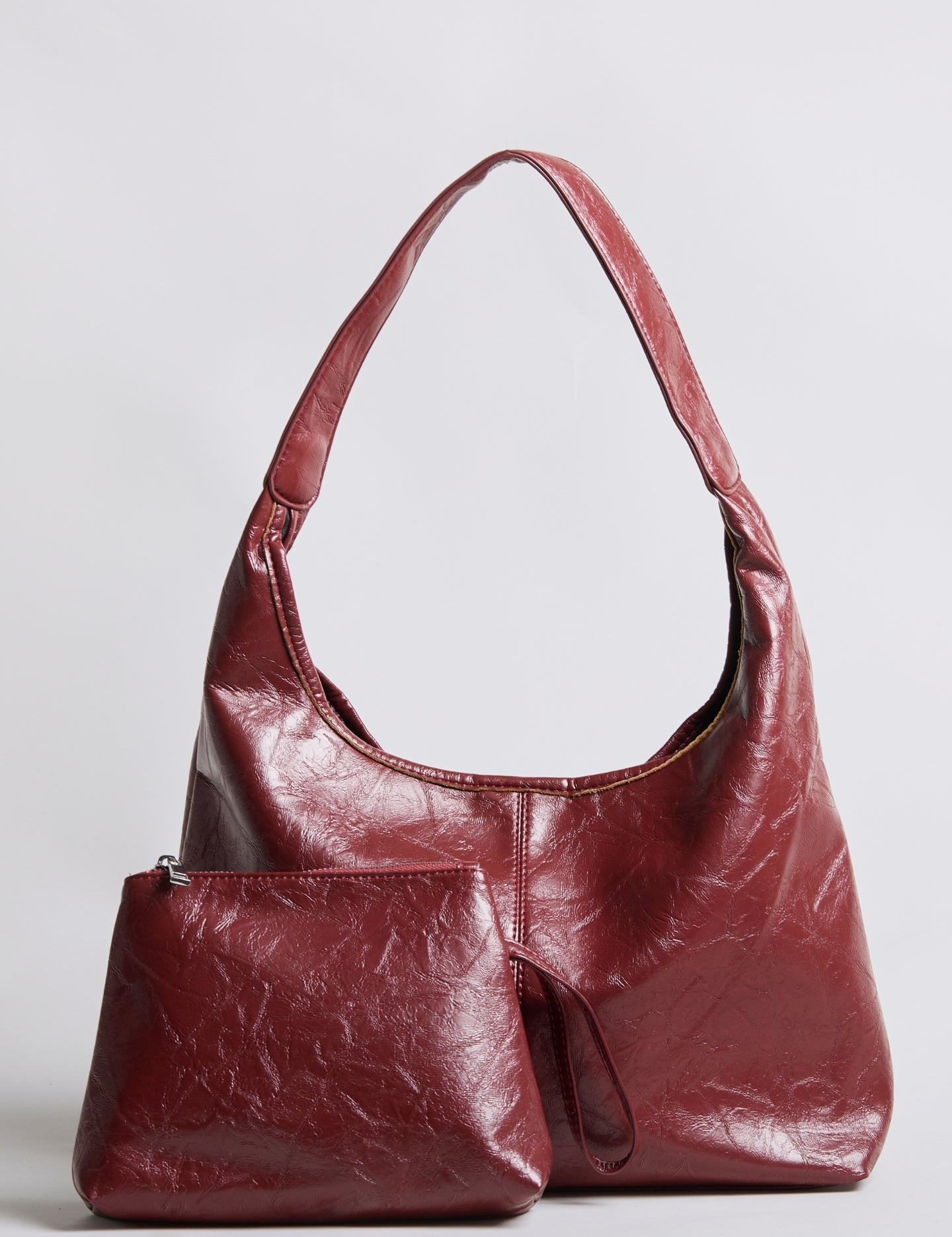 Grote Dames Schoudertas Glanzende Afwerking | Ruime Leren Look Tas met Pouch