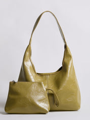 Grote Dames Schoudertas Glanzende Afwerking | Ruime Leren Look Tas met Pouch