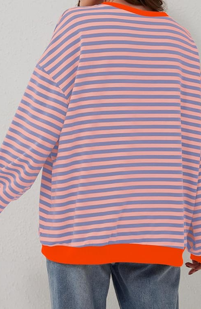 Dames Oversized Sweater met Streepdessin | Ruime Trui met Contrasterende Hals