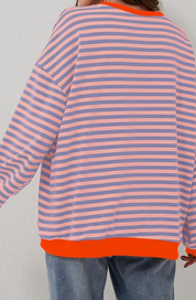 Dames Oversized Sweater met Streepdessin | Ruime Trui met Contrasterende Hals