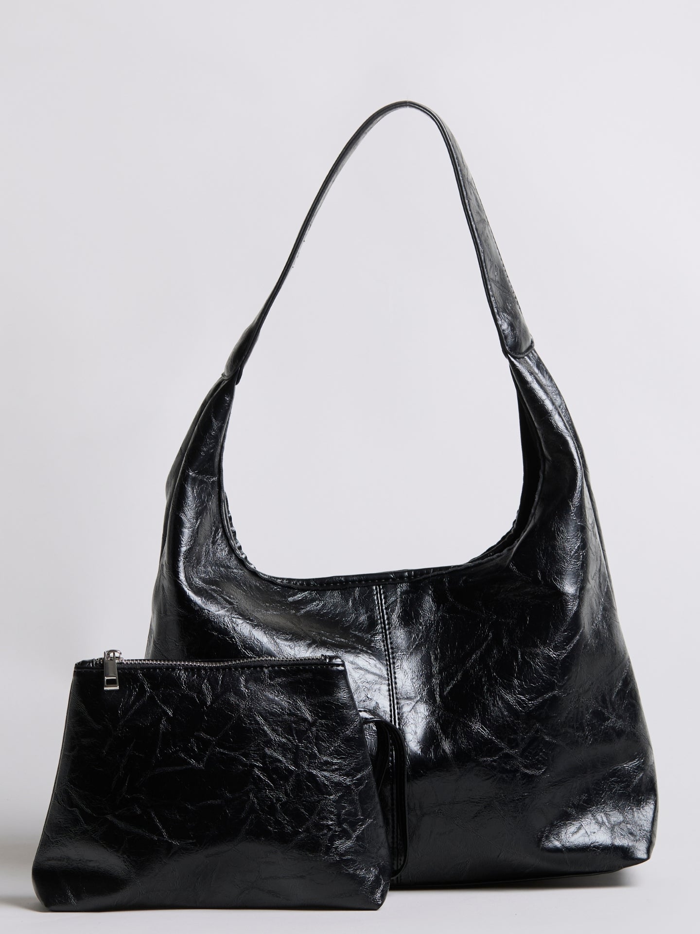 Grote Dames Schoudertas Glanzende Afwerking | Ruime Leren Look Tas met Pouch