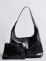Grote Dames Schoudertas Glanzende Afwerking | Ruime Leren Look Tas met Pouch