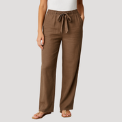 Dames linnen broek met trekkoord en elastische taille zomer
