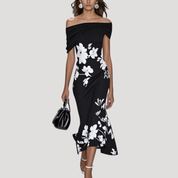 Dames zomerjurk midi off-shoulder bloemenprint off shoulder