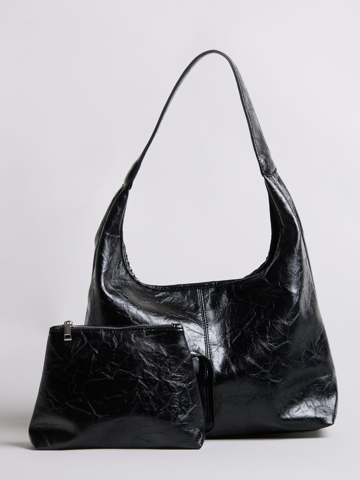 Grote Dames Schoudertas Glanzende Afwerking | Ruime Leren Look Tas met Pouch