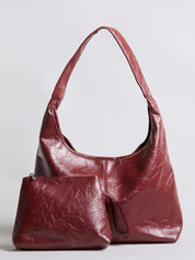 Grote Dames Schoudertas Glanzende Afwerking | Ruime Leren Look Tas met Pouch