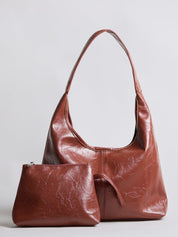 Grote Dames Schoudertas Glanzende Afwerking | Ruime Leren Look Tas met Pouch