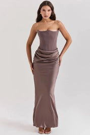 Satijnen Strapless Corset Maxi Jurk
