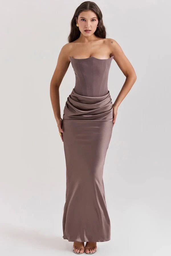 Satijnen Strapless Corset Maxi Jurk