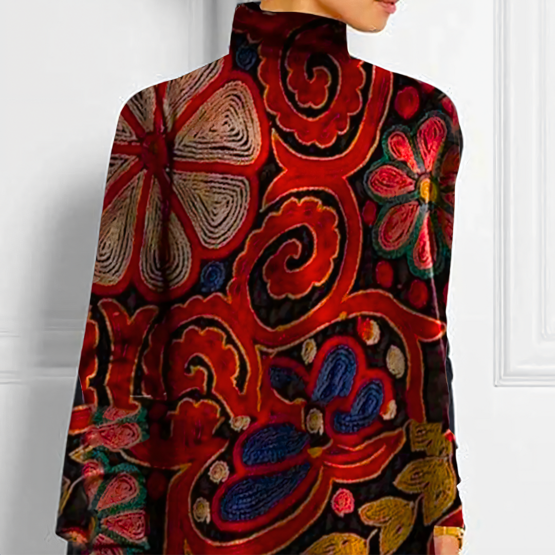 Dames coltrui met print | Asymmetrische trui met bloemenpatroon
