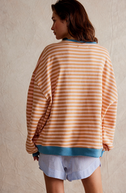 Dames Oversized Sweater met Streepdessin | Ruime Trui met Contrasterende Hals