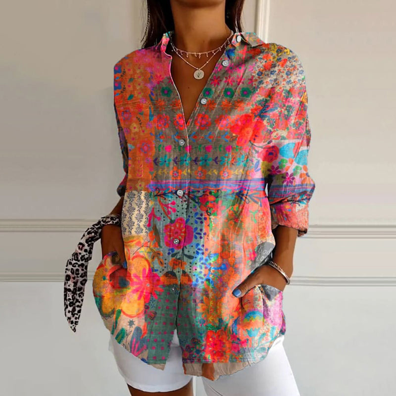 Bloemenprint blouse dames | Losvallende blouse met knoopsluiting