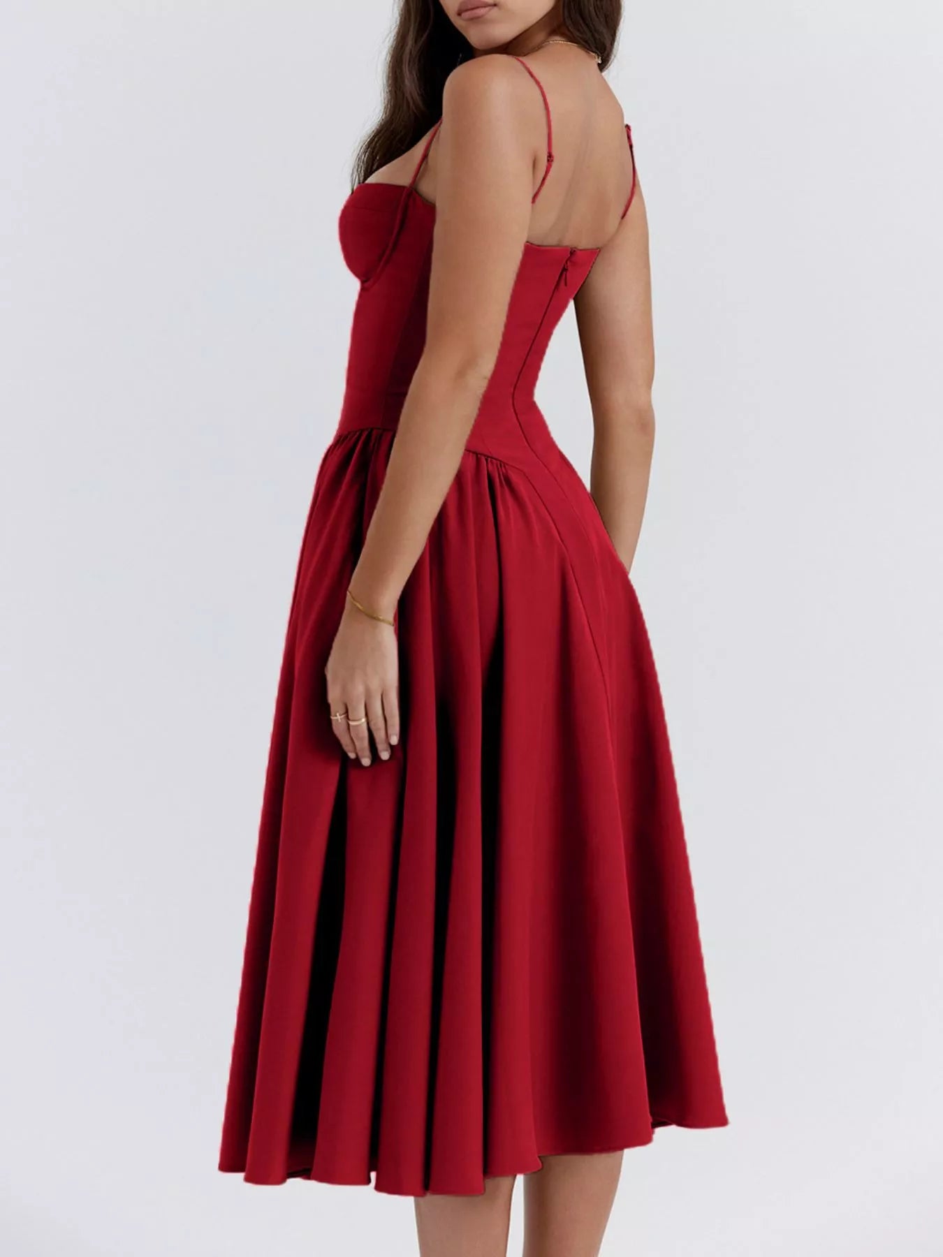 Dames zomerjurk midi met sweetheart halslijn en bandjes