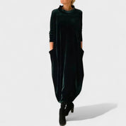 Comfy Luxe Huisjurk Dames – Oversized Velvet Lounge Jurk met Zakken