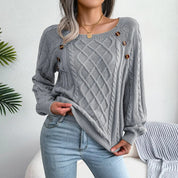 Dames kabeltrui | Warme trui met knoopdetails en ronde hals