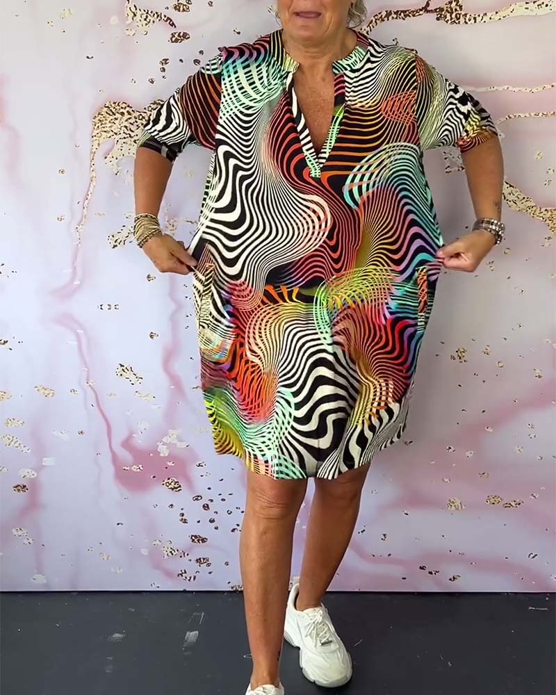 Dames zomerjurk maxi V-hals artistieke print