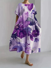 Dames midi zomerjurk met botanische bloemenprint